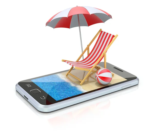Stranden i smartphone — Stockfoto