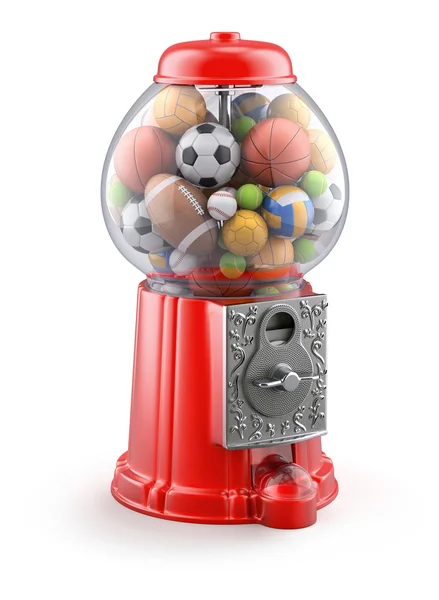 Žvýkačku stroj s sportovních míčů — Stock fotografie