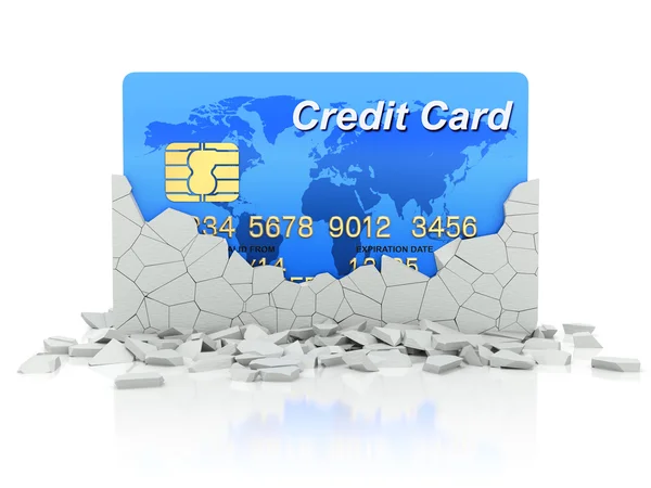 Credit card under collapsed wall — Stockfoto