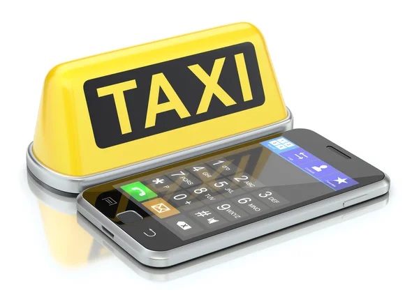Taxi jel és mozgatható telefon — Stock Fotó