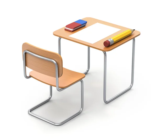 School desk with the pencil and eraser — Stock Photo, Image