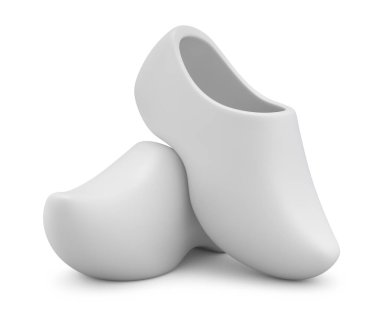 Geleneksel Hollanda ahşap ayakkabılarının kil çizimi - 3 boyutlu illüstrasyon