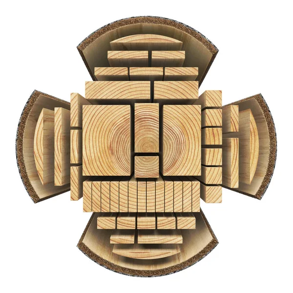 Front View Cutting Plan Lumber Log Illustration — Stock Photo, Image