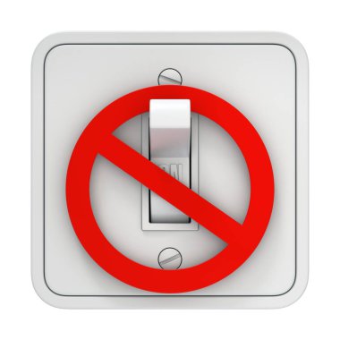 Concept of energy crisis with light switch and prohibited sign on white background - 3D illustration