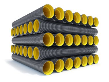 Beyaz arkaplanda drenaj için HDPE Corrugated boru - 3B illüstrasyon