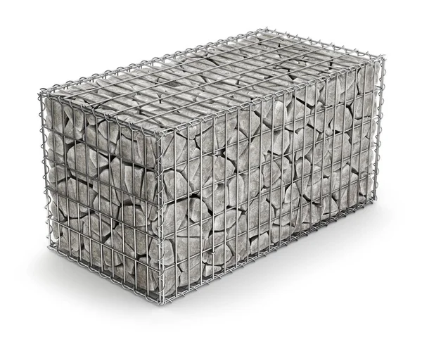 Gabion Kosár Kövek Fehér Háttér Illusztráció — Stock Fotó