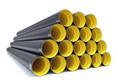 Beyaz arkaplanda drenaj için HDPE Corrugated boru - 3B illüstrasyon