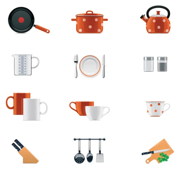 Ensemble icône ustensiles de cuisine — Image vectorielle