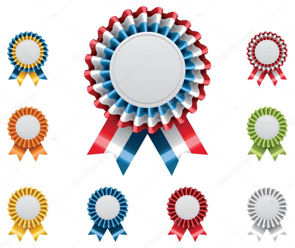 Detailed satin award badge with ribbon in different colors