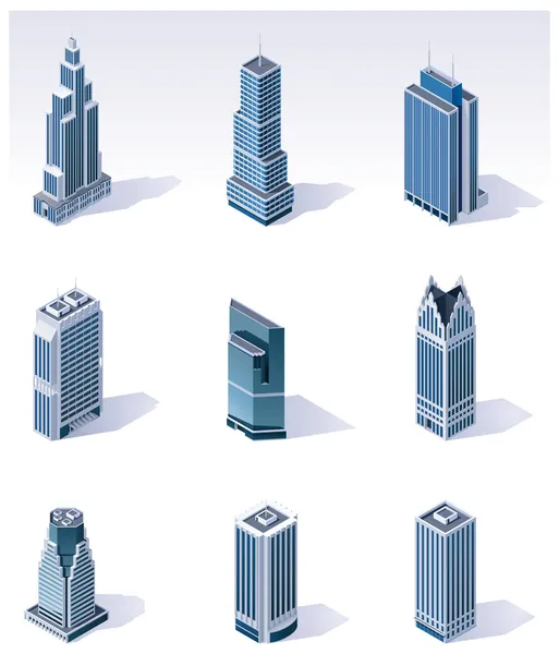 Διάνυσμα ισομετρική κτίρια. ουρανοξύστες — Stock vektor