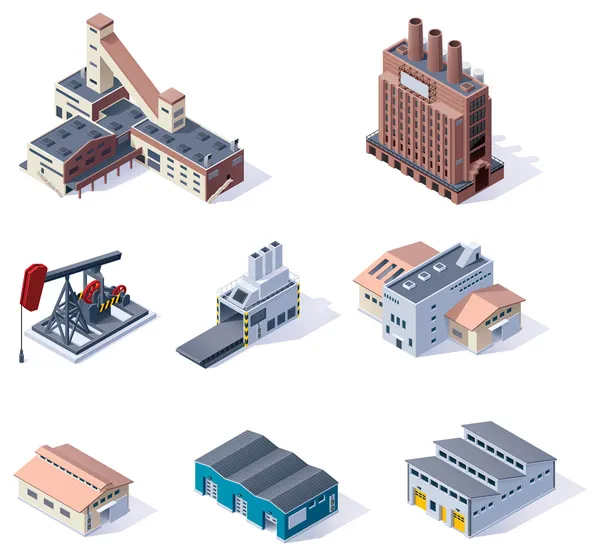 Edificios isométricos vectoriales. Industrial — Archivo Imágenes Vectoriales