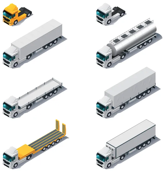 Transporte isométrico vectorial. Camiones con semi-trail — Vector de stock