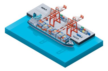 Vector container ship with cranes clipart