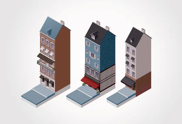 Vector isometric old buildings. Part 1 — Stockvector