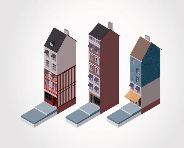 Vector isometric old buildings. Part 2 — Stock Vector