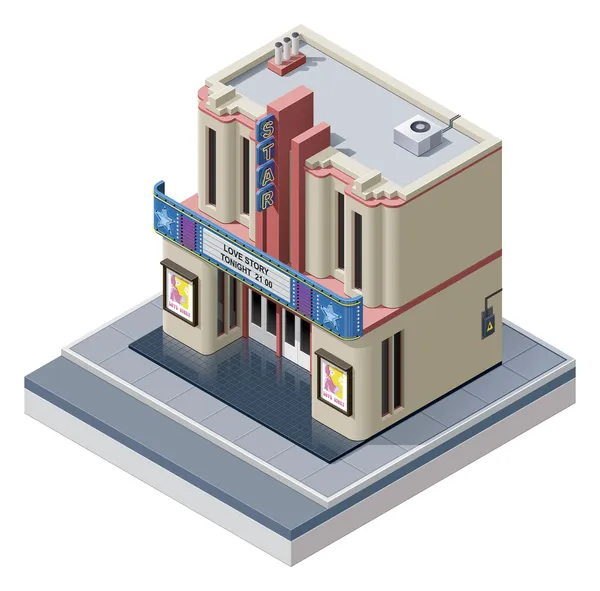 Edificio de cine isométrico vectorial — Vector de stock