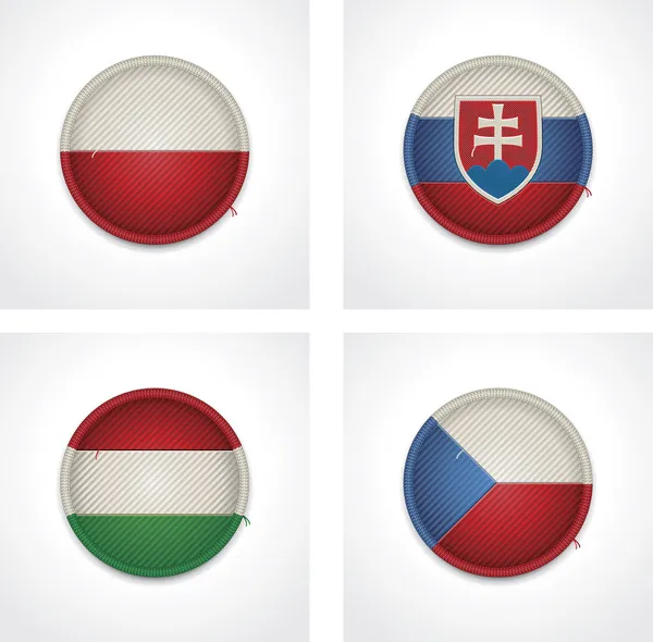 Banderas vectoriales de países como insignias de tela — Vector de stock