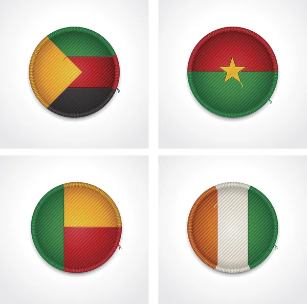 Banderas de países como insignias de tela — Vector de stock