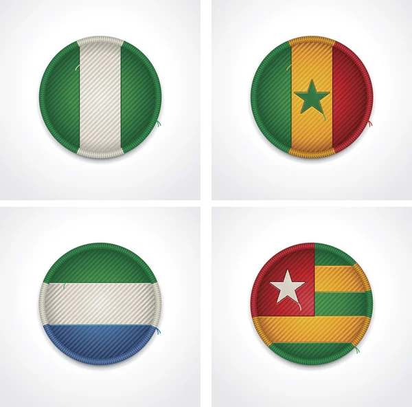 Banderas de países como insignias de tela — Vector de stock