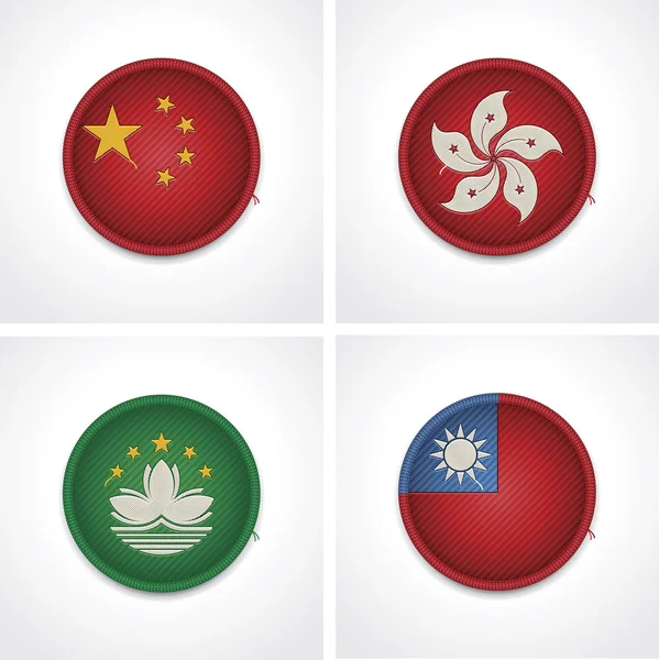 Drapeaux des pays comme badges en tissu — Image vectorielle