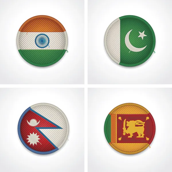 Drapeaux des pays comme badges en tissu — Image vectorielle