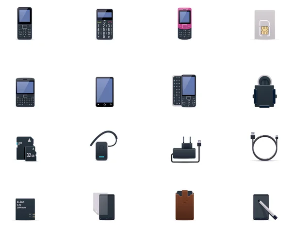 Conjunto de iconos de teléfonos celulares y accesorios vectoriales — Vector de stock