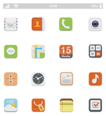 Genel smartphone kullanıcı arabirimi simgeler