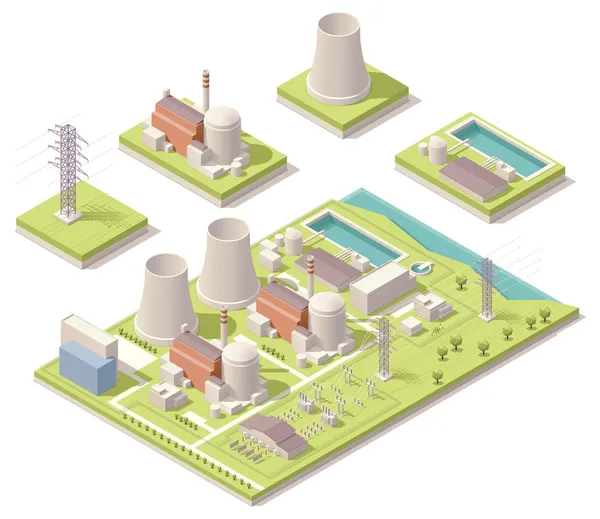 Instalaciones nucleares isométricas — Archivo Imágenes Vectoriales