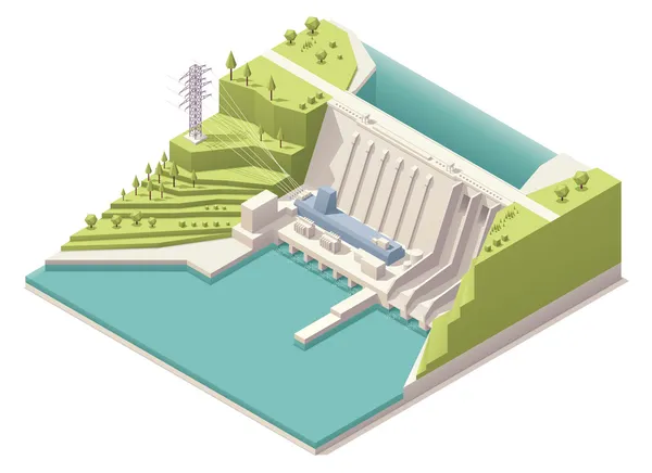 Isometric hydroelectric power station — Stock Vector