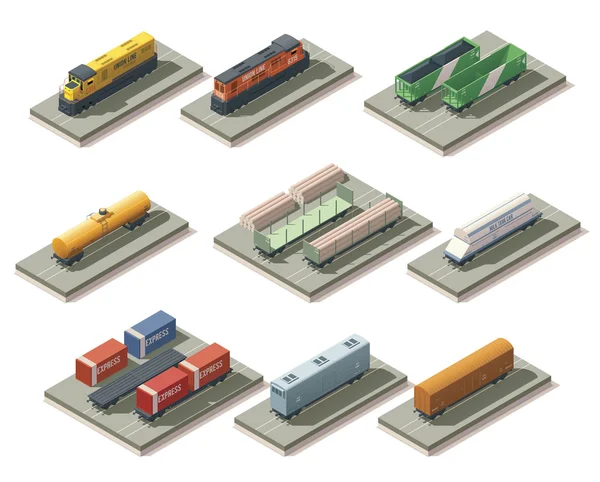 Isometric trains and cars — Stock Illustration Isometric trains and cars Vector Graphics