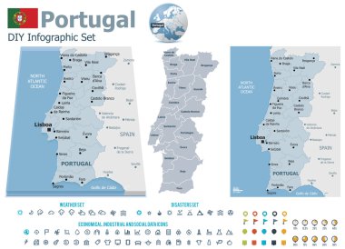 Portugal maps with markers clipart