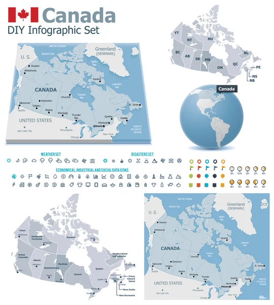 Canada mappe con indicatori — Vettoriale Stock