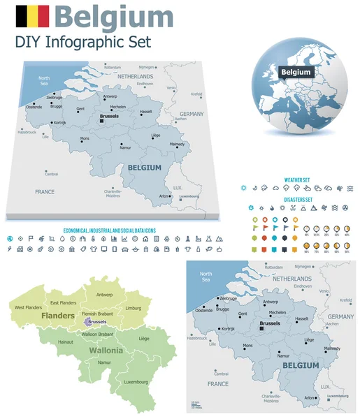 Belgium térképei markerek — Stock Vector