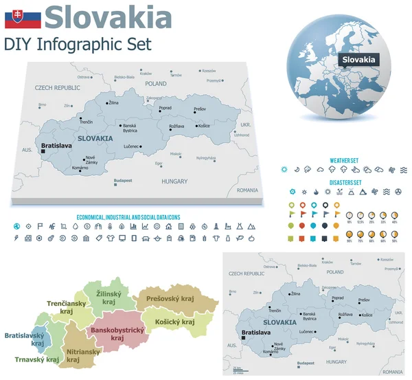 Eslovaquia mapas con marcadores — Vector de stock