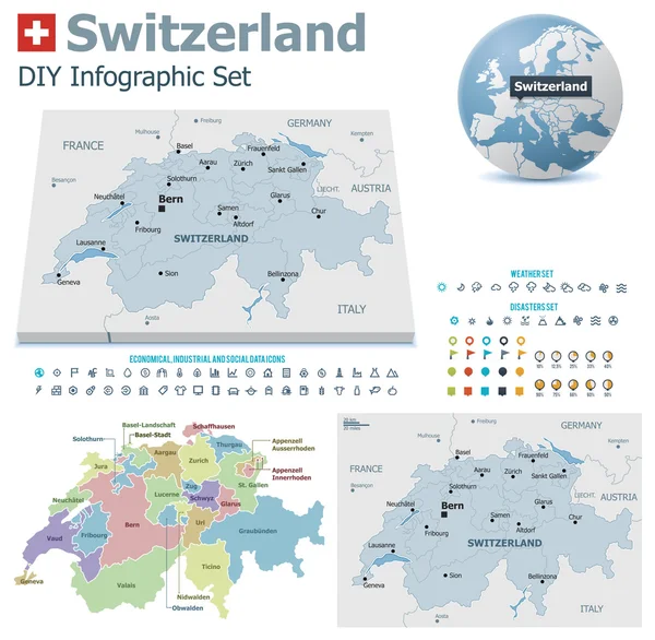 Suiza mapas con marcadores — Archivo Imágenes Vectoriales