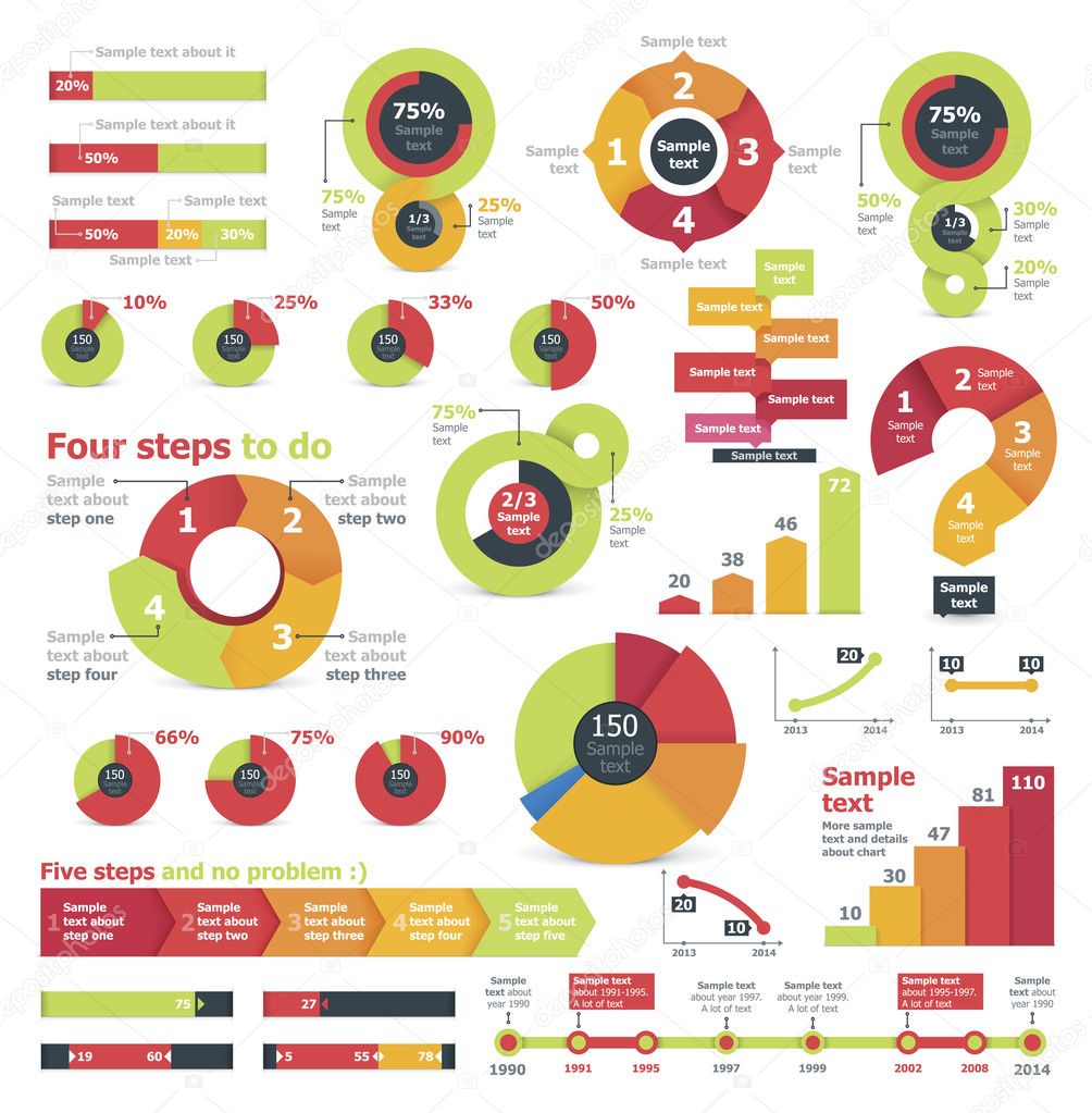 Set of the colorful charts, pie charts and other infographic design elements