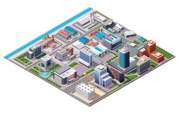 Isometrischer Industrie- und Geschäftsstadtplan Stockillustration