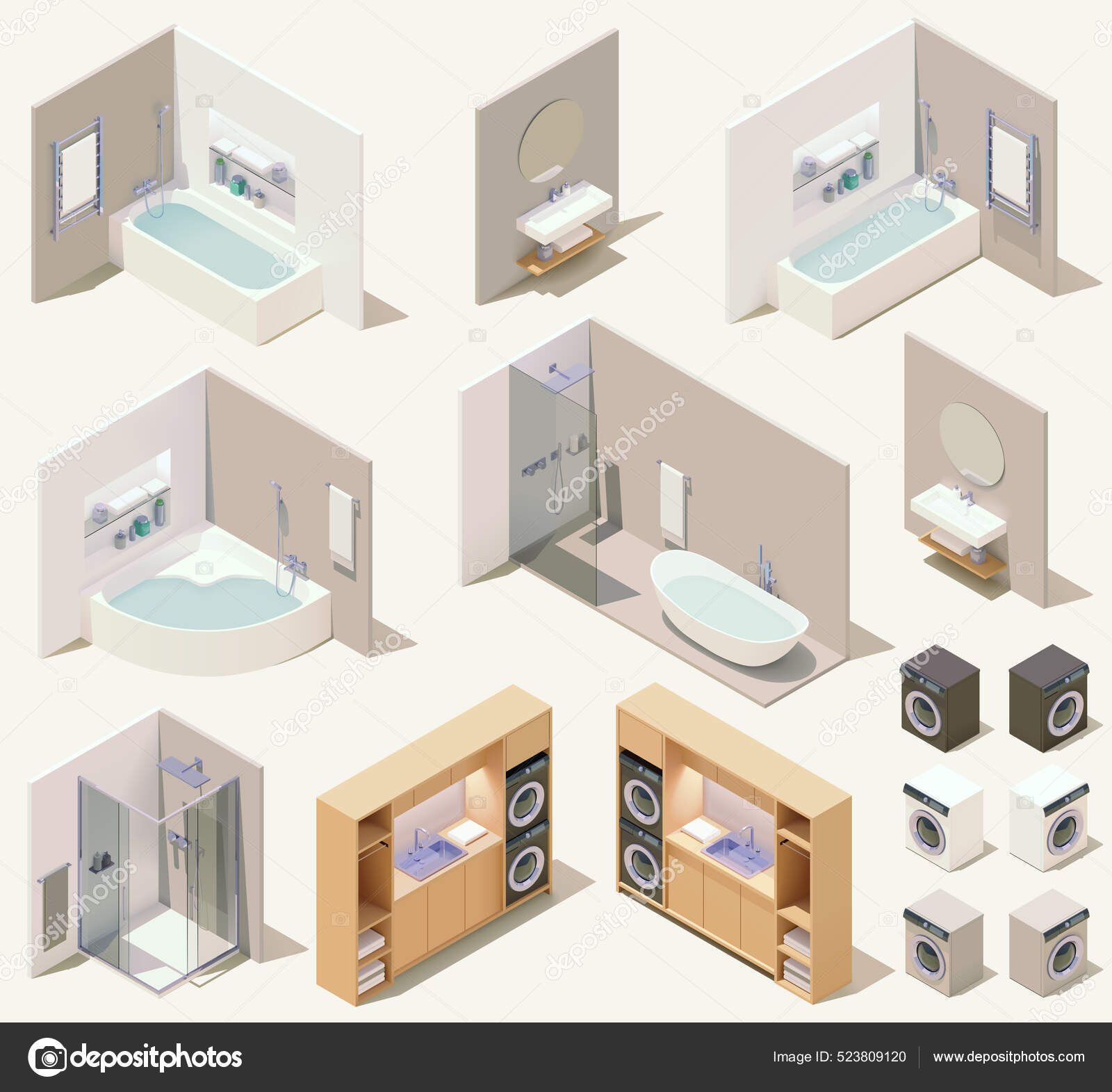Vetor de móveis de banheiro isométrico e acessórios de encanamento Vetor de  ©tele52 523809120, image size:1600x1571