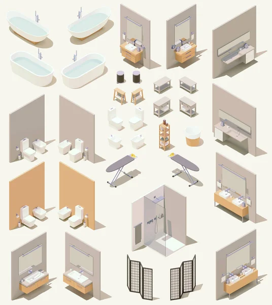 Vecteur isométrique meubles de salle de bains et accessoires de plomberie — Image vectorielle