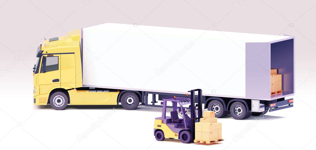 Vector forklift loading semi-truck trailer