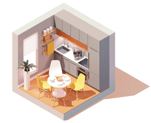 Vector Isometric Modern Kitchen Room Dining Table Chairs Modern Furniture — Image vectorielle