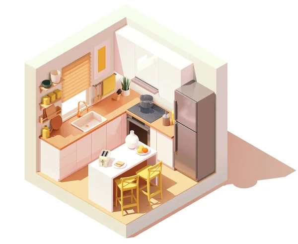 Vector Isometric Modern Kitchen Room Kitchen Island Chairs Modern Furniture — ストックベクタ