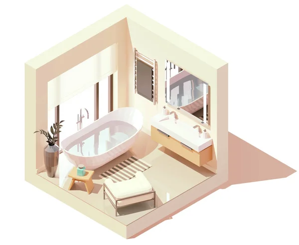 Vector Isometric Modern Bathroom White Bathroom Wooden Furniture White Bathtub — Stockvector