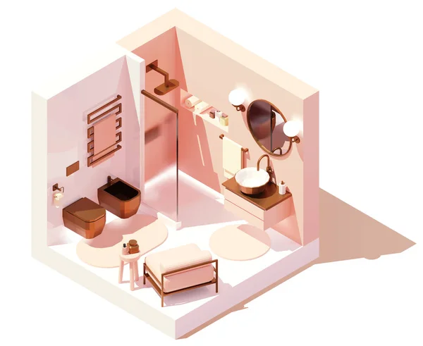 Vector Isometric Modern Bathroom Pink White Bathroom Bronze Copper Elements — Stock Vector