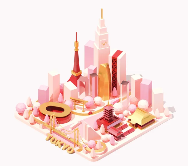 Vector Isometric Tokyo Skyline Japan Low Poly Illustration Fictional Isometric — Image vectorielle