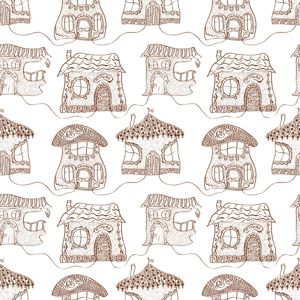 Безшовний монохромний візерунок казкових дитячих будинків — стоковий вектор