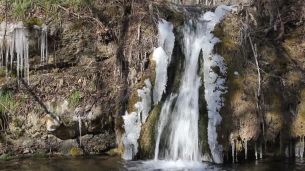 Cachoeira congelada em um desfiladeiro de montanha — Vídeo de Stock