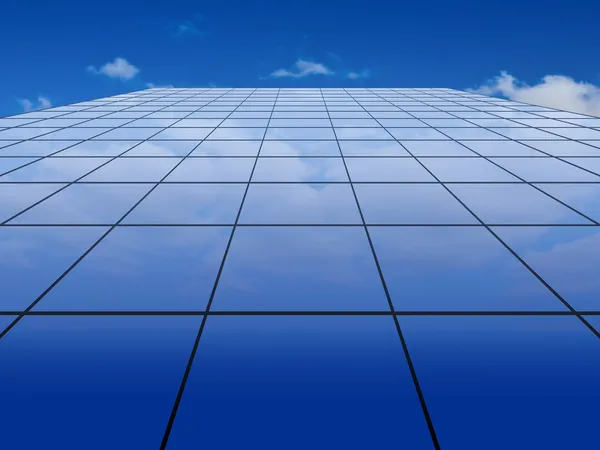 蓝蓝的天空背景上的蓝色玻璃墙 — 图库照片