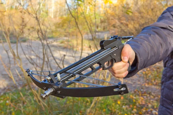 Hand hält eine Armbrust — Stockfoto