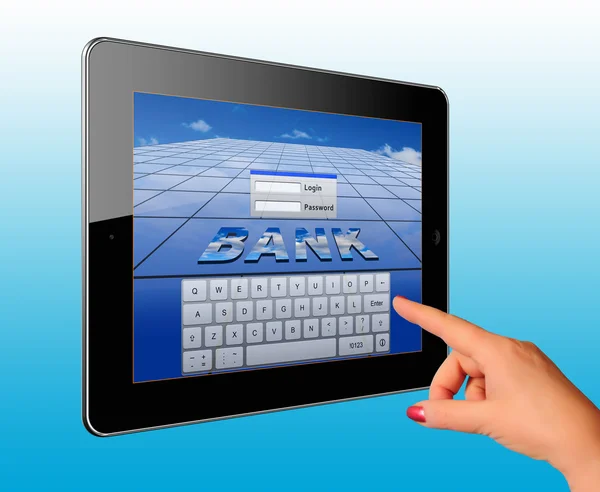 Kvinna hand pekar en TabletPC — Stockfoto